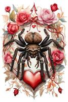 AI generated beautiful and scary graphics with a heart and a spider for lovers photo