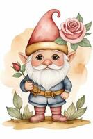AI generated cute dwarf graphic with rose and heart love graphic photo