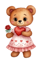 AI generated teddy bear with a red heart, graphics for lovers png