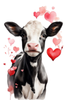 AI generated calf background with red hearts watercolor graphics png