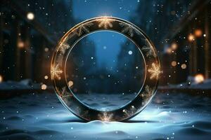 AI generated Festive 3D circle A frame background for celebrating the beauty of Christmas and New Year AI Generated photo