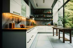 AI generated Culinary elegance The beauty of a modern kitchen designed for efficiency and aesthetics AI Generated photo