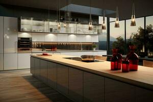 ai generado elegante culinario espacio un vislumbrar dentro un moderno cocina un Perfecto mezcla de formar y función ai generado foto