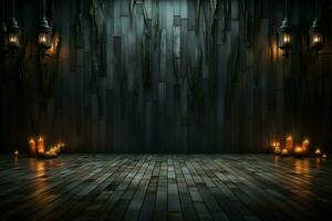 AI generated Haunting Halloween Dark horror background sets a mysterious stage with wooden planks AI Generated photo