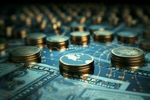AI generated Currency in flux dollars engaged in the dynamic forex market photo