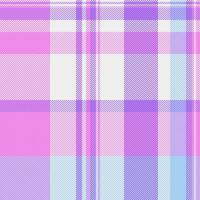 1950s background pattern seamless, bandana tartan check textile. Primary fabric vector plaid texture in violet and white colors.