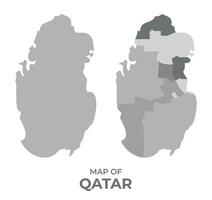 Greyscale vector map of Qatar with regions and simple flat illustration