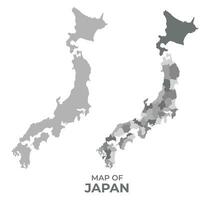 Greyscale vector map of Japan with regions and simple flat illustration