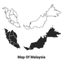 vector negro mapa de Malasia país con fronteras de regiones