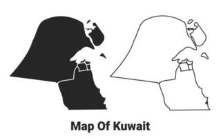 Vector Black map of Kuwait country with borders of regions