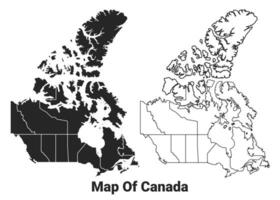 Vector Black map of Canada country with borders of regions