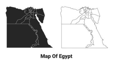 vector negro mapa de Egipto país con fronteras de regiones