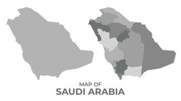 Greyscale vector map of Saudia Arabia with regions and simple flat illustration