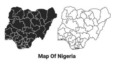 vector negro mapa de Nigeria país con fronteras de regiones