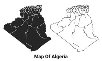 Vector Black map of Algeria country with borders of regions