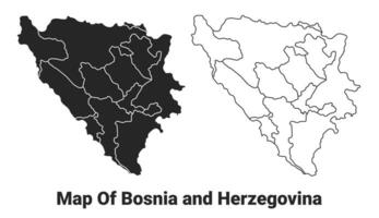 Vector Black map of Bosnia country with borders of regions