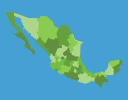 Mexico vector map in greenscale with regions