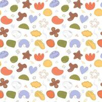 Abstract shapes pattern. Vector seamless background with hand drawn elements. Trendy abstraction minimalist objects, decorative blobs, stains.