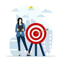 the concept of targets as an effort to strive and focus attention on business goals. Successful and effective company growth and management strategies. flat vector illustration on white background.