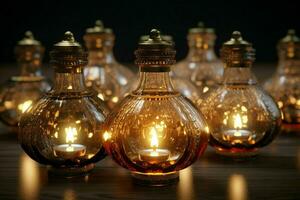 AI generated Diwali oil lamps arranged in a captivating and photo