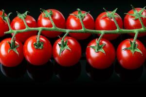 Fresh cherry tomatoes on a black background. Bunch of fresh cherry tomato on a black background photo