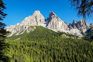 Scenic landscape of Dolomites, Belluno Province, Dolomiti Alps, Italy photo