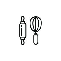 Rolling pin and whisk line icon isolated on white background vector