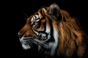 Front view of Sumatran tiger isolated on black background. Portrait of Sumatran tiger photo