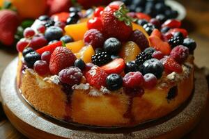 AI generated Freshly baked fruit cake with fresh fruit photo