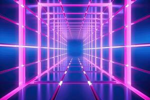 AI generated Abstract neon light tunnel in pink and blue color. Futuristic background. Cyberpunk style photo