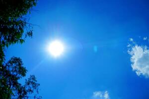 Clouds in the blue sky with sunny background. Blue sky with white clouds Bright sun background. photo