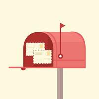 Mailbox with flag and letters. Mail delivery concept. Vector illustration in flat cartoon style