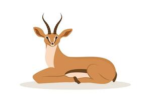 Cute african antelope. Gazelle with horns on white background. Mammal animal. Vector illustration in flat cartoon style