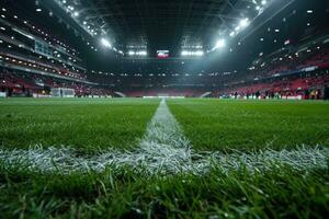 ai generado lozano verde césped a fútbol americano fútbol Deportes estadio profesional fotografía foto