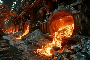 AI generated stock photo inside a steel smelting factory professional photography