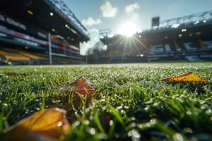 ai generado lozano verde césped a fútbol americano fútbol Deportes estadio profesional fotografía foto