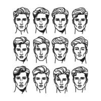 A vector illustration of minimalist facial expressions in black and white