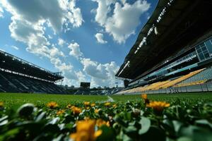 ai generado lozano verde césped a fútbol americano fútbol Deportes estadio profesional fotografía foto