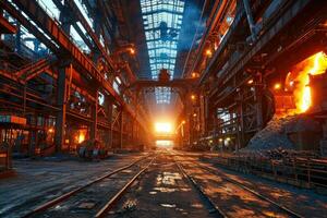 AI generated stock photo inside a steel smelting factory professional photography