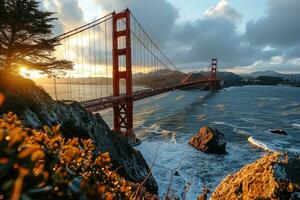 AI generated Golden hour photo of the bridge with dramatic lighting professional photography