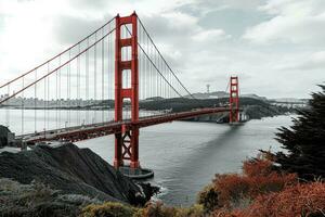 ai generado dorado hora foto de el puente con dramático Encendiendo profesional fotografía