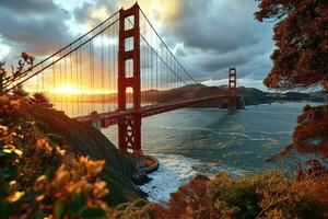 AI generated Golden hour photo of the bridge with dramatic lighting professional photography