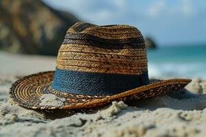 AI generated Straw hat on the sand beach professional photography photo
