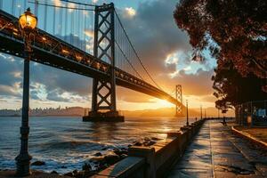 AI generated Golden hour photo of the bridge with dramatic lighting professional photography
