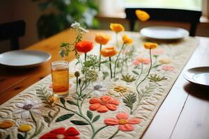 AI generated a table with a vase of flowers on it decorated with summer ornaments photo