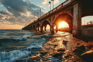 AI generated Golden hour photo of the bridge with dramatic lighting professional photography