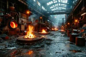 AI generated stock photo inside a steel smelting factory professional photography