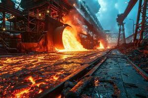 AI generated stock photo inside a steel smelting factory professional photography