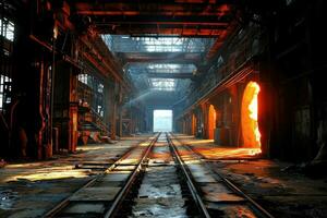 AI generated stock photo inside a steel smelting factory professional photography