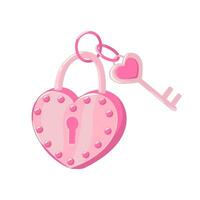 Pink heart shaped lock and key for Valentine's day as a symbol of endless love. Vector illustration on white background. Detailed cartoon element for holiday patterns, packaging, designs